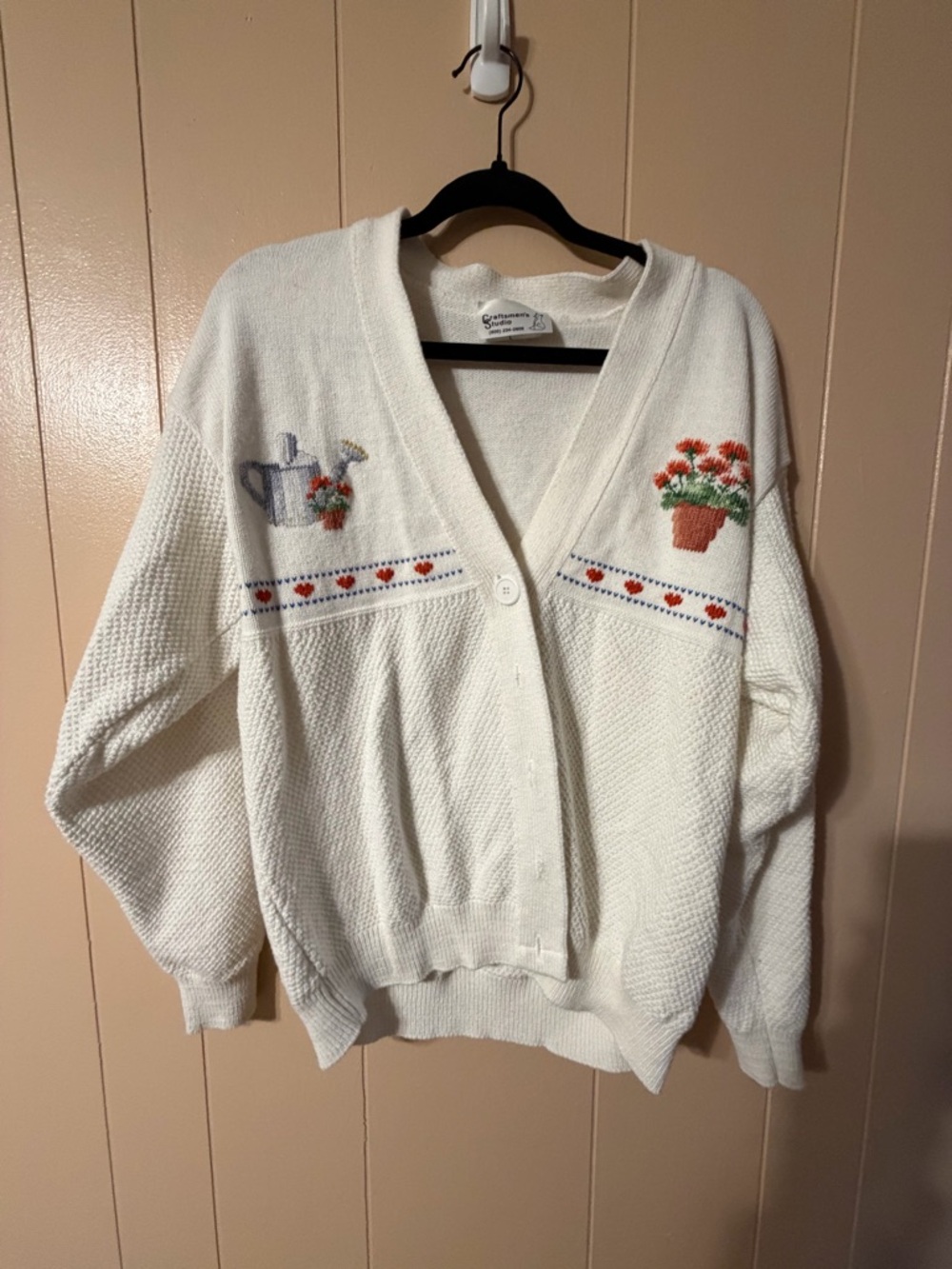 Craftsman Studio vintage Floral Embroidered Button-Front Cardigan Sweater